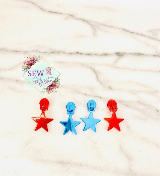 Red or Blue Size #5 Star Nylon Zipper Pull, Custom Zipper Pull, Star Zipper Pull, Red Zipper Pulls, Blue Zipper Pulls, Bagmaking Supply