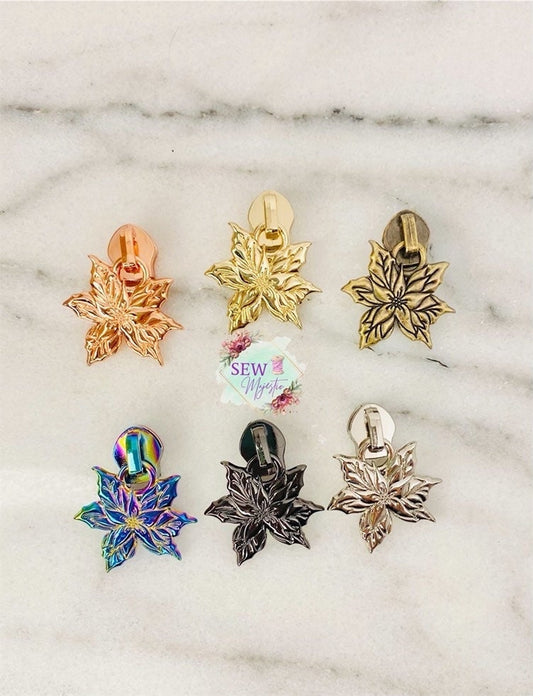 Poinsettia Zipper Pull, Size #5 Zipper, Exclusive to Sew Majestic, Flower Zipper Pull, Nylon Zipper Tape, Christmas Zipper, Sewing Notions