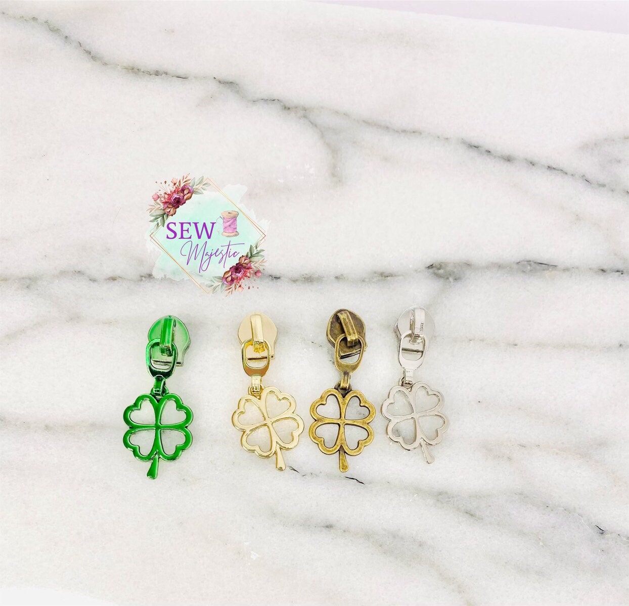 Shamrock Zipper Pull, Clover Zipper Pull, 4 Leaf Clover Zipper Pull, #5 Zipper Pull, Nylon Zipper Pull, Zipper tape, Green Pull, Gold Pull