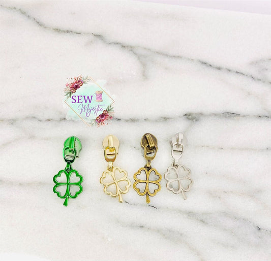 Shamrock Zipper Pull, Clover Zipper Pull, 4 Leaf Clover Zipper Pull, #5 Zipper Pull, Nylon Zipper Pull, Zipper tape, Green Pull, Gold Pull