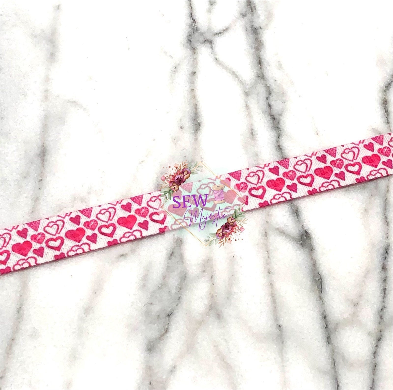 1" Pink Heart Webbing 3 Yard Cut, Seatbelt Webbing, Heart Webbing, Webbing for Bags, For Straps, For Bagmaking, Sewing Notion