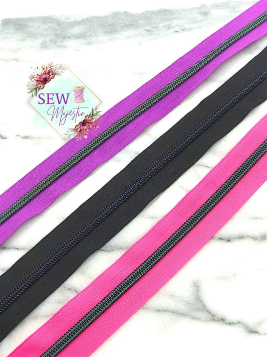 Majestic Tape, Size #5 Nylon Zipper Tape, Sew Majestic, For Bagmaking, Zippers, Nylon Zipper, Pink Zipper, Purple Zipper, Black Zipper