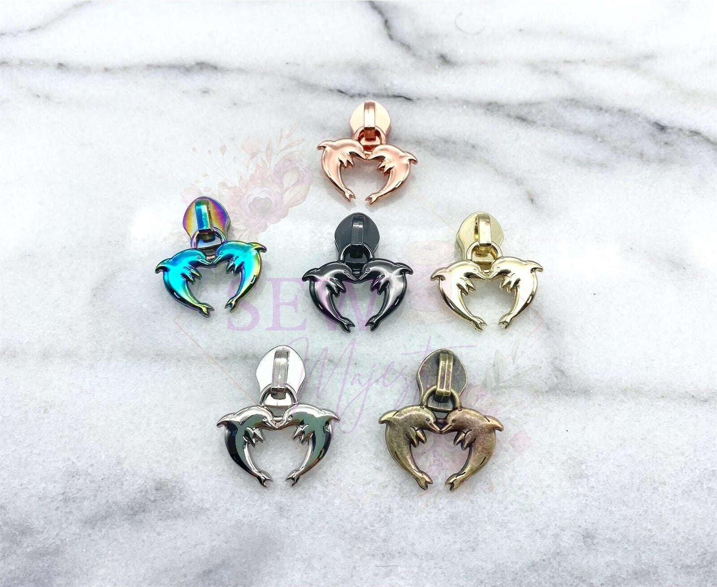 Dolphin Zipper Pull, Dolphin Heart Zipper Pull, Size #5 Zipper Pull, Pull for Nylon Zipper Tape, Zipper Pulls, Tropical Zipper Pull