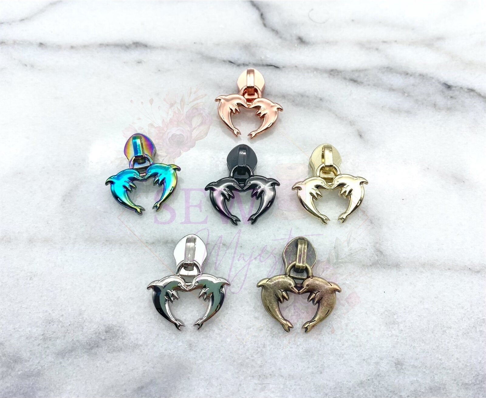 Dolphin Zipper Pull, Dolphin Heart Zipper Pull, Size #5 Zipper Pull, Pull for Nylon Zipper Tape, Zipper Pulls, Tropical Zipper Pull