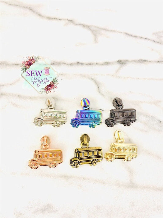 School Bus Zipper Pull, Size #5 Zipper Pull, Exclusive to Sew Majestic, Nylon Zipper Pull, School Zipper, Size 5 Zipper, Rainbow Zipper