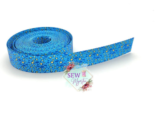 1" Blue with Yellow Leopard Webbing 5 Yards, Seatbelt Webbing, For Straps, For Bagmaking, Sewing Notion, Leopard Print, Animal Print
