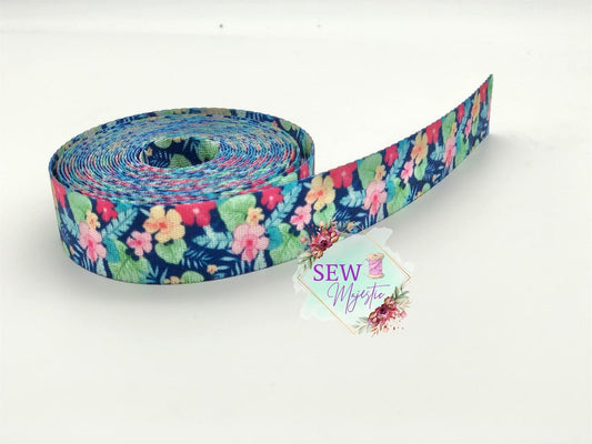1" or 1.5" Tropical Floral Webbing By the Yard, For Bagmaking, For Straps, Sewing Notion, Tropical Webbing, Floral Straps, Colorful Webbing