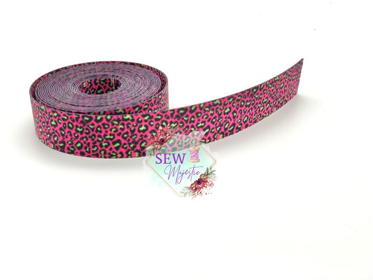 1" Pink Green Leopard Webbing 3 Yards, For Straps, For Bagmaking, Sewing Notion, Leopard Print, Animal Print, Pink Webbing, Fun Webbing