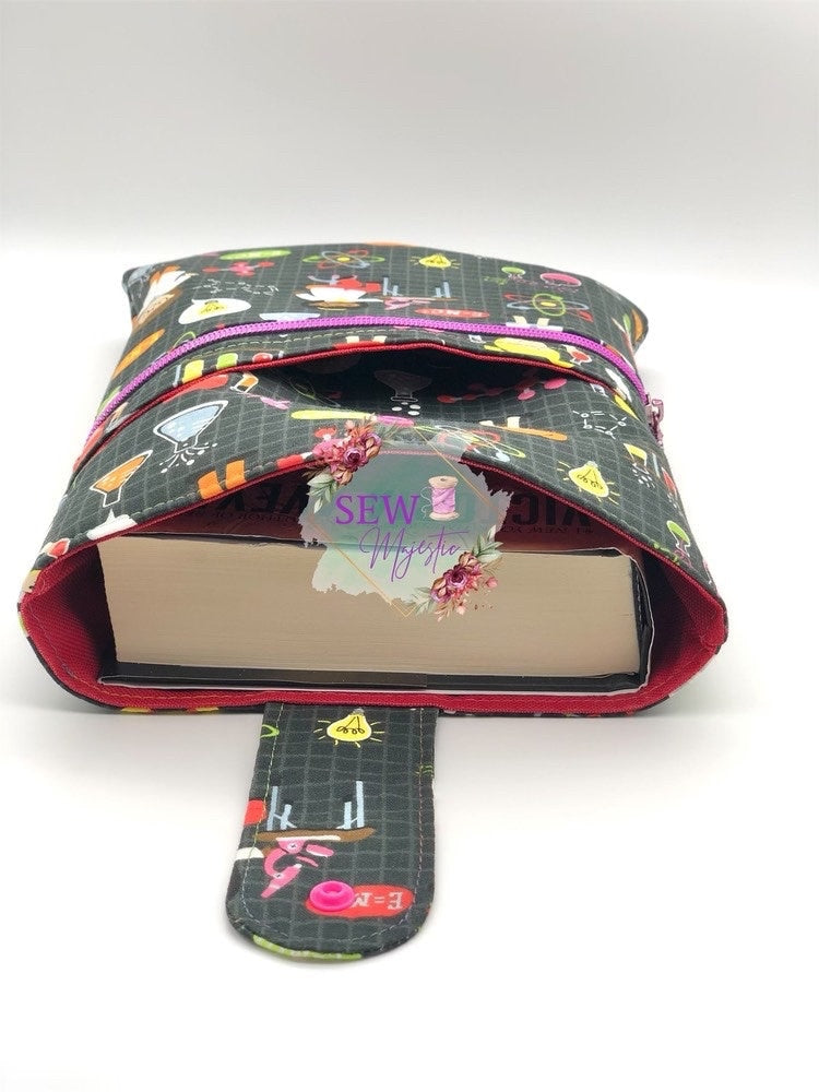 Science Book Sleeve, Book Sleeve with pocket, E-Reader protector with zipper, Teacher Gift, Science Teacher, Gift for Reader, Tablet Sleeve