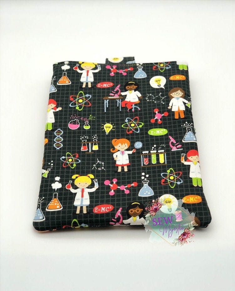 Science Book Sleeve, Book Sleeve with pocket, E-Reader protector with zipper, Teacher Gift, Science Teacher, Gift for Reader, Tablet Sleeve