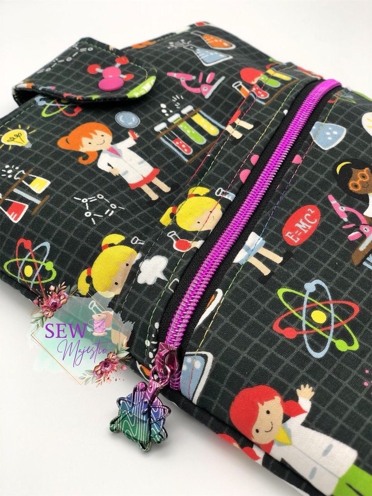 Science Book Sleeve, Book Sleeve with pocket, E-Reader protector with zipper, Teacher Gift, Science Teacher, Gift for Reader, Tablet Sleeve