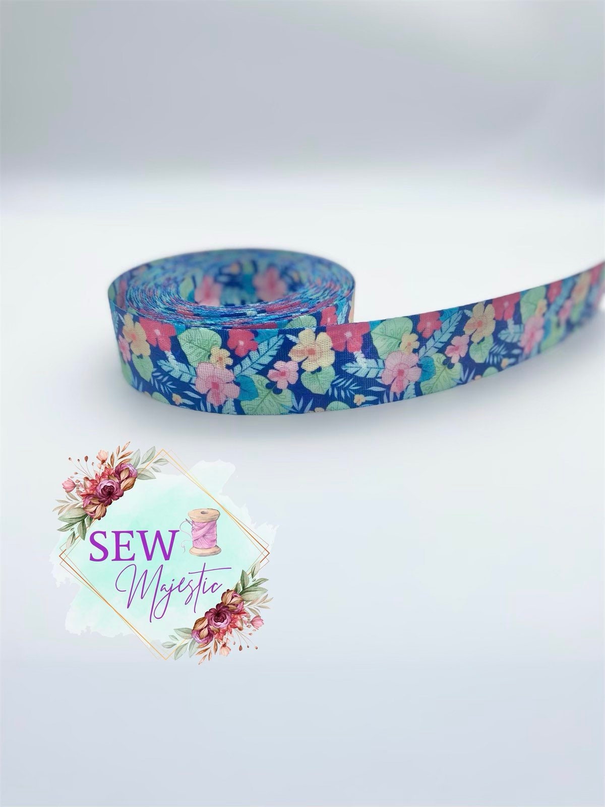 1" or 1.5" Tropical Floral Webbing By the Yard, For Bagmaking, For Straps, Sewing Notion, Tropical Webbing, Floral Straps, Colorful Webbing