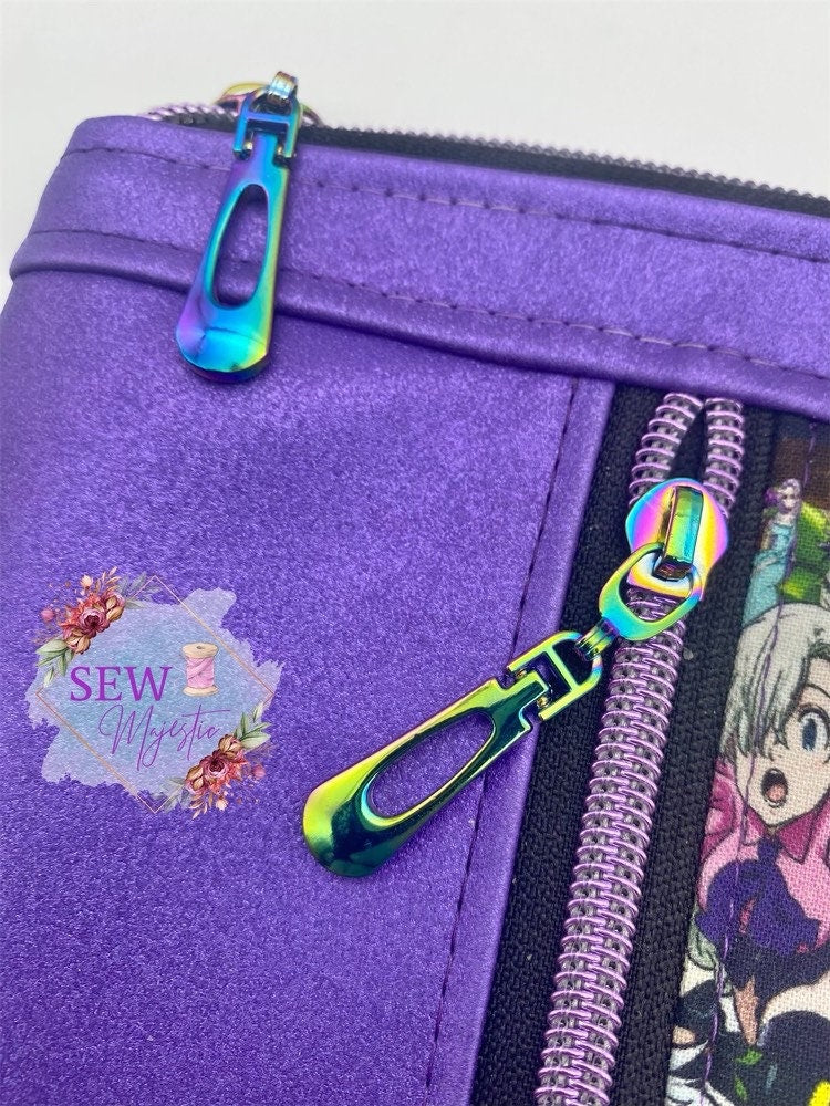Anime Wristlet, Zippy Clutch, Purple Purse, Gift for Anime Fan, Fandom Gift, Comic Con Purse, Sins Purse, Birthday Gift, Easter Present