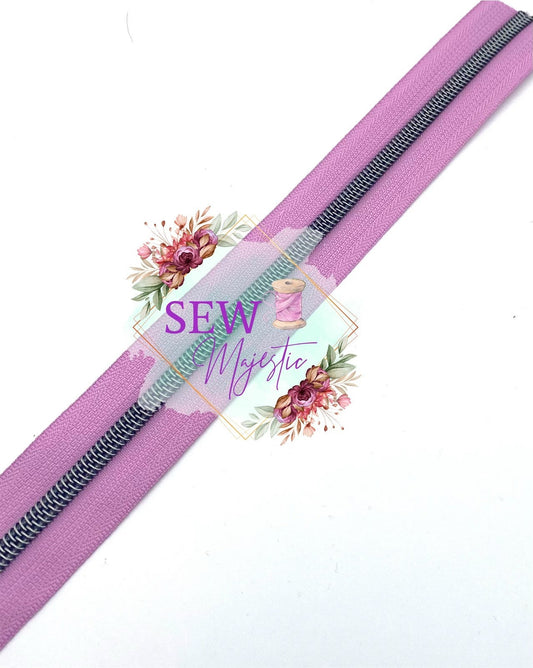 LiLac Gunmetal Zipper Tape, Size #5, Nylon Zipper tape, For Bagmaking, Sew Majestic, Purple Zipper Tape, Gunmetal Zipper Tape, Sewing Notion
