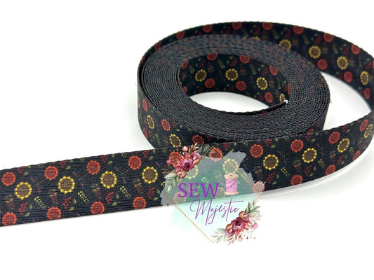1" Sunflower By the Yard, Seatbelt Webbing, For Bagmaking, For Straps, Sew Majestic, Flower Webbing, Fall Webbing, Sewing Notion