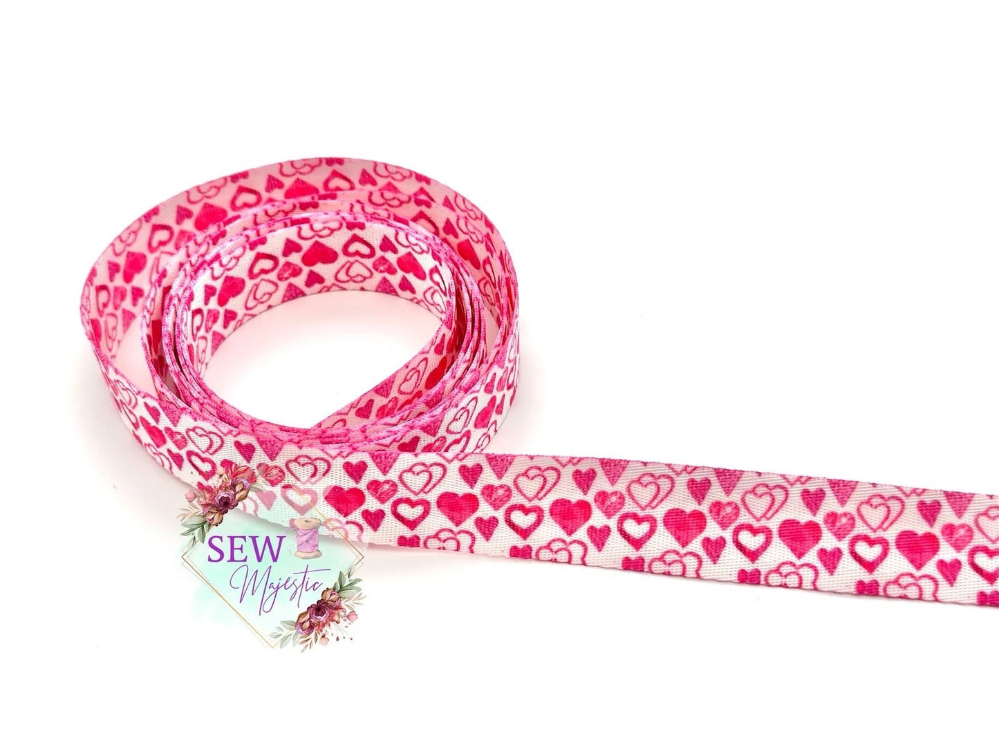 1" Pink Heart Webbing 3 Yard Cut, Seatbelt Webbing, Heart Webbing, Webbing for Bags, For Straps, For Bagmaking, Sewing Notion