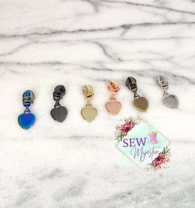 Heart Zipper Pull for Nylon Zipper Size #5, Zipper Pull, Heart Zipper, Nylon Zipper Pull, Rainbow Zipper Pull, Rose Gold, Bagmaking supply