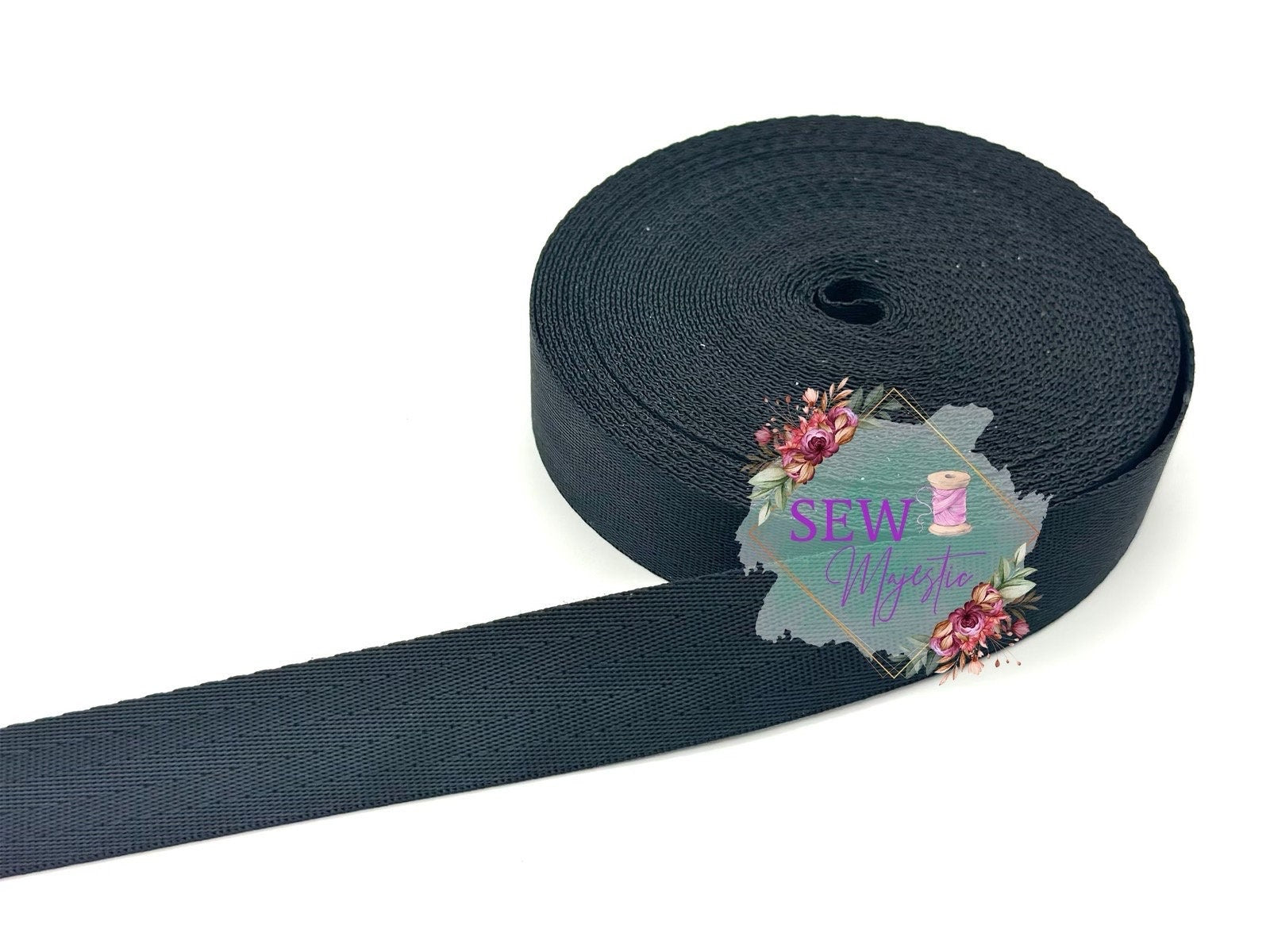 1" Black Webbing 3 Yard Cut, Seatbelt Webbing, solid color Webbing, straps, For Bagmaking, By the Yard, Sewing Notion, Sew Majestic