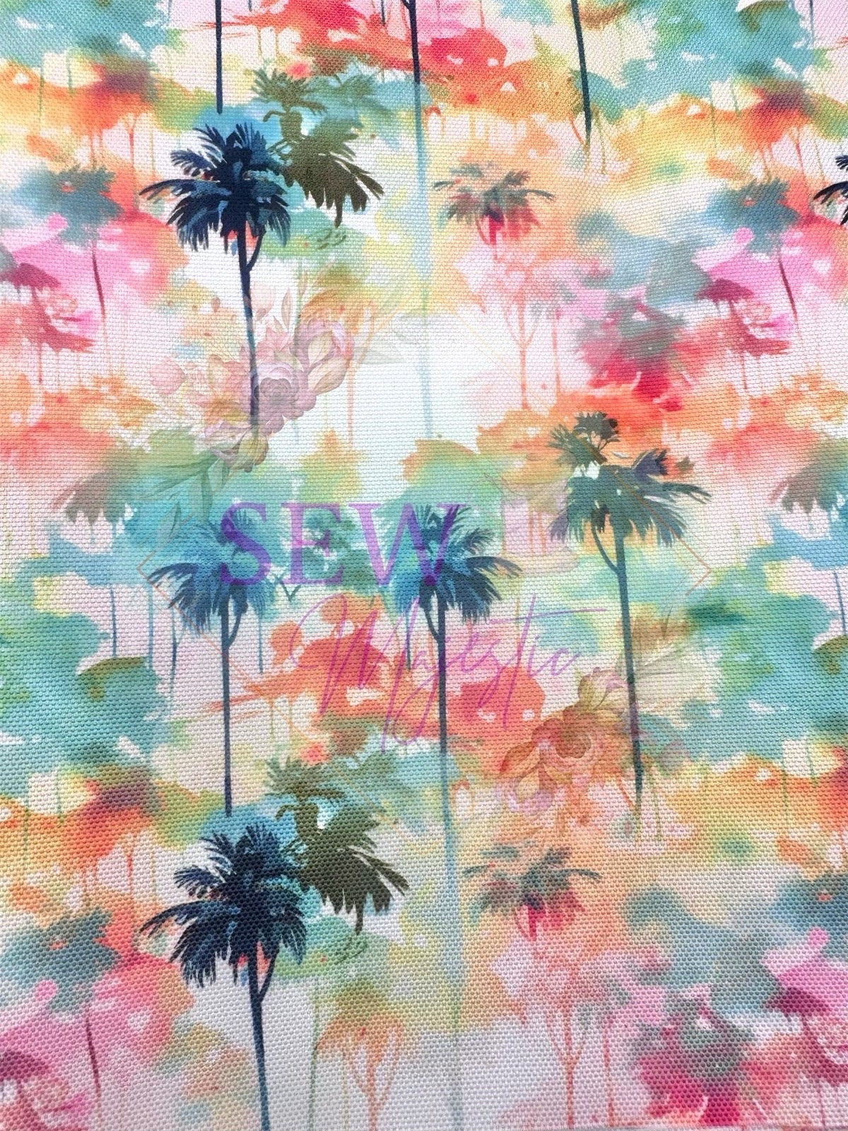 Palm Tree Water Resistant Canvas, By the Yard, Tropical Print, for Bagmaking, Sewing Notion, WPC, WRC, Watercolor, Colorful, Sew Majestic