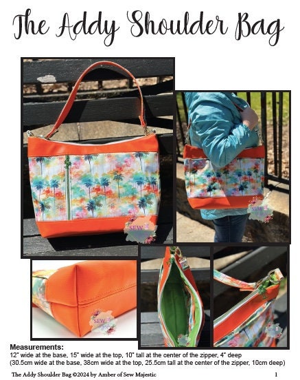 Addy Shoulder Bag Sewing Pattern by Sew Majestic, Downloadable PDF Pattern, Printable Bag Pattern, for Bagmakers, Sewing Supply, Crossbody