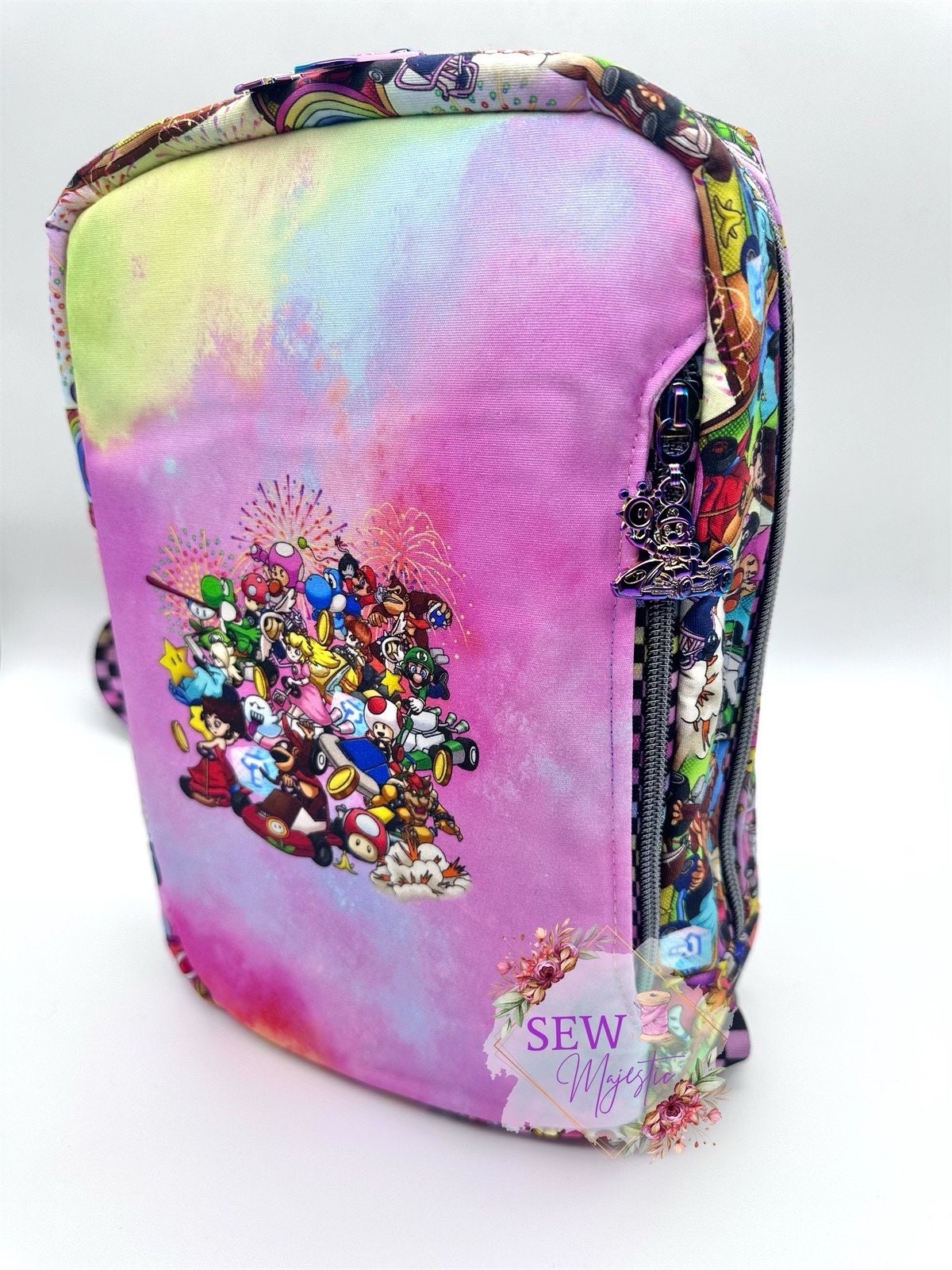 Video Game Sling Bag, Custom Fabric Backpack, Gift for Girls, Girl Gamer Bag,by Sew Majestic, Pink Purse, Comic Con Sling Bag, Rainbow purse