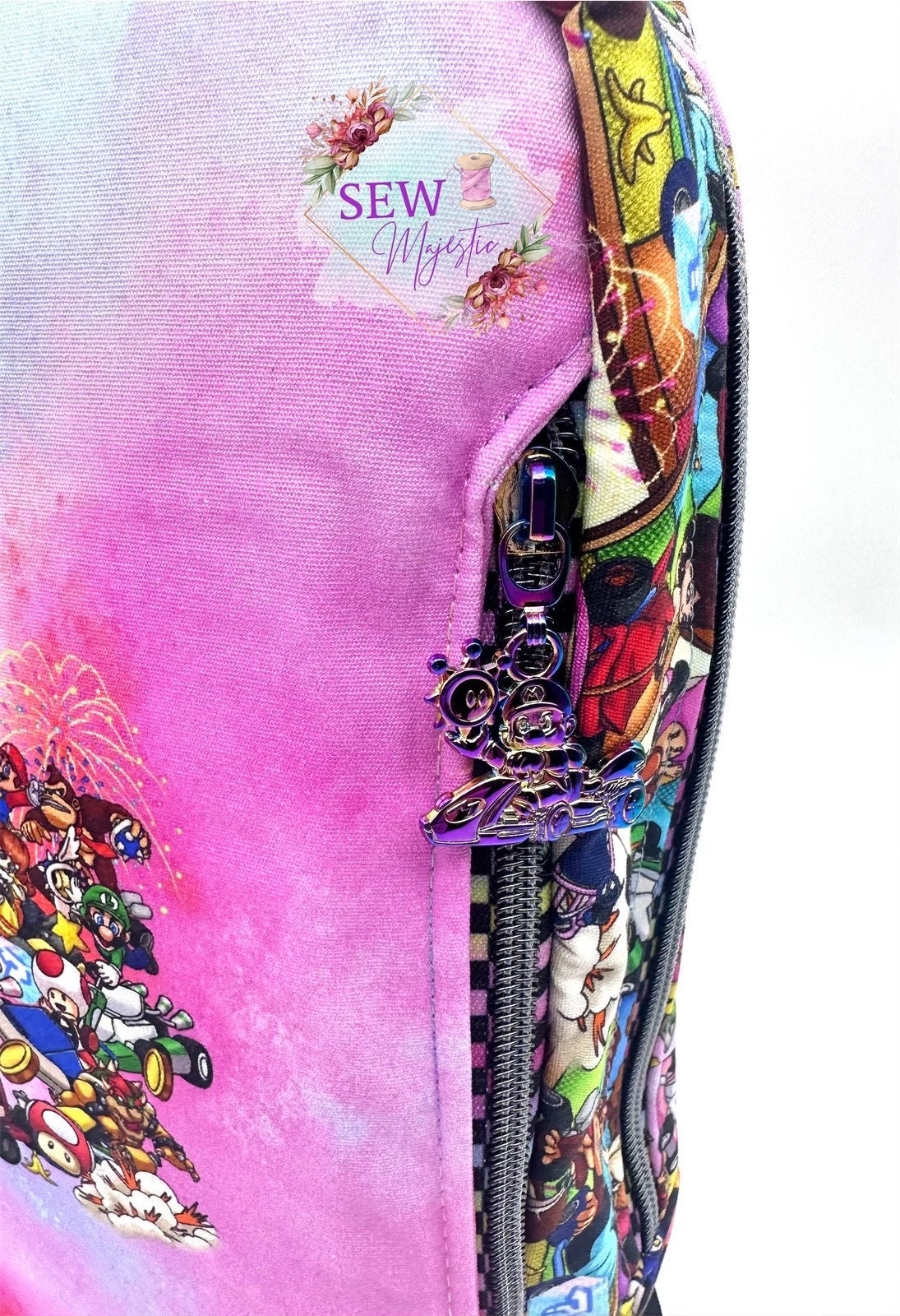 Video Game Sling Bag, Custom Fabric Backpack, Gift for Girls, Girl Gamer Bag,by Sew Majestic, Pink Purse, Comic Con Sling Bag, Rainbow purse
