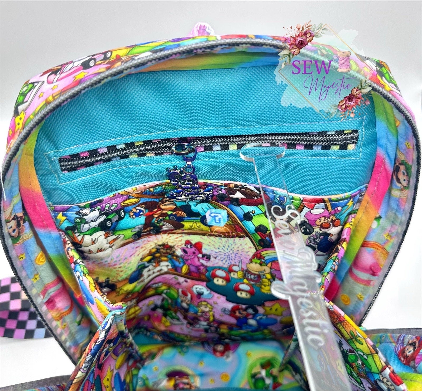 Video Game Sling Bag, Custom Fabric Backpack, Gift for Girls, Girl Gamer Bag,by Sew Majestic, Pink Purse, Comic Con Sling Bag, Rainbow purse
