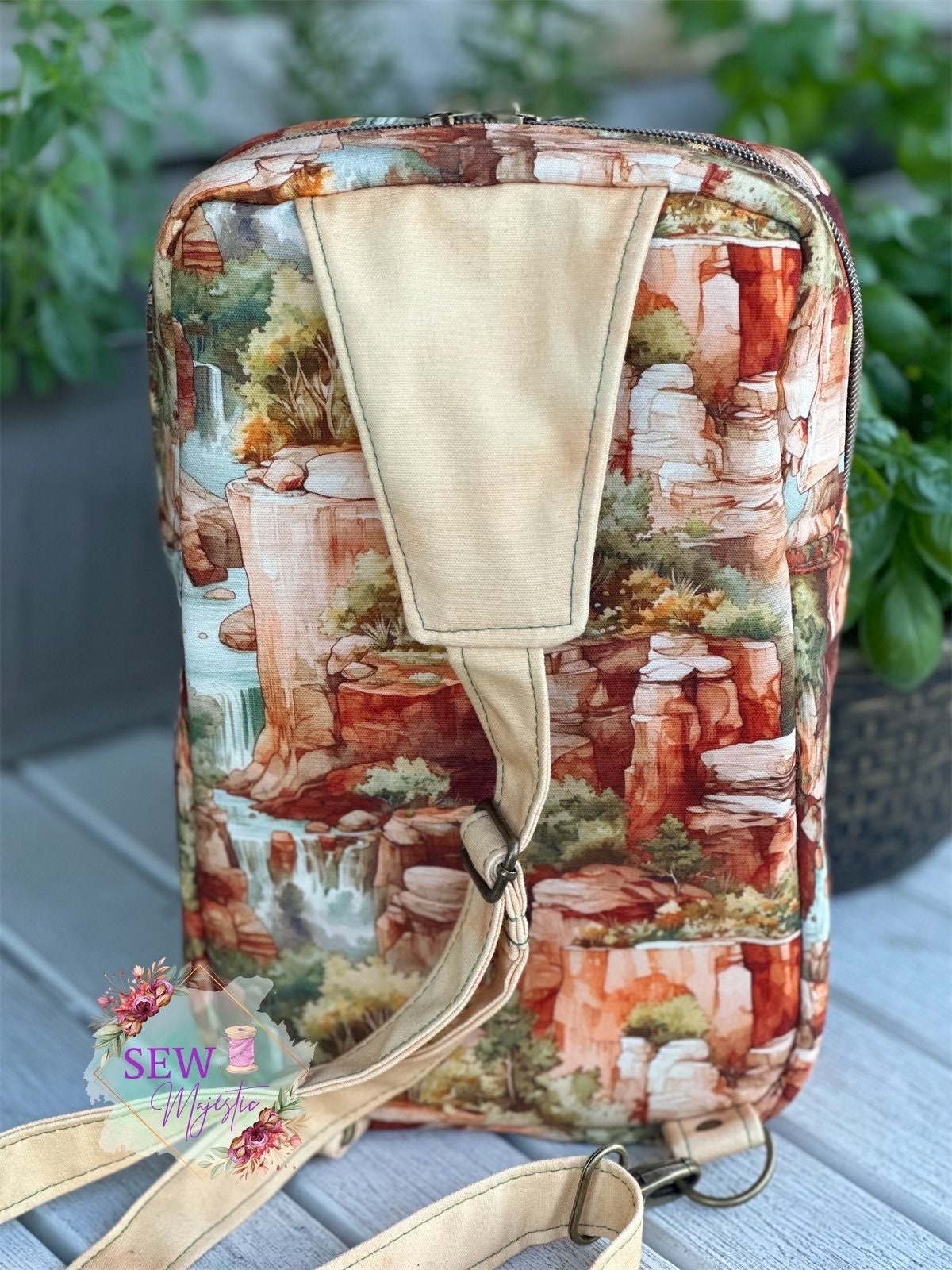 Nature Sling Bag by Sew Majestic, Southwest themed purse, sling backpack, Handmade with Custom Canvas Fabric, Gift for Nature Lover