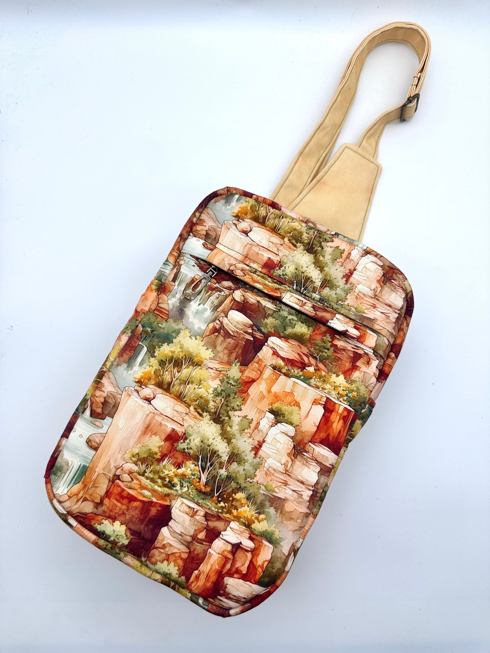 Nature Sling Bag by Sew Majestic, Southwest themed purse, sling backpack, Handmade with Custom Canvas Fabric, Gift for Nature Lover