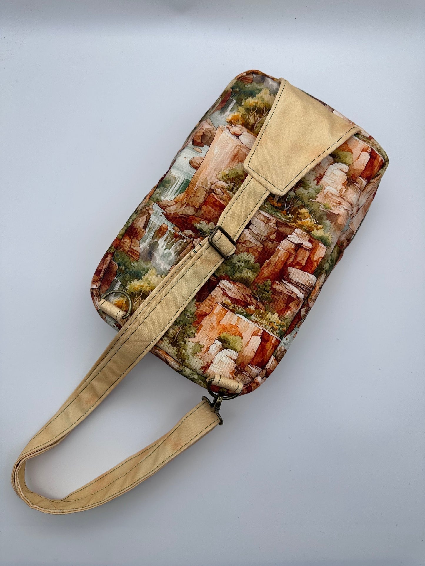 Nature Sling Bag by Sew Majestic, Southwest themed purse, sling backpack, Handmade with Custom Canvas Fabric, Gift for Nature Lover