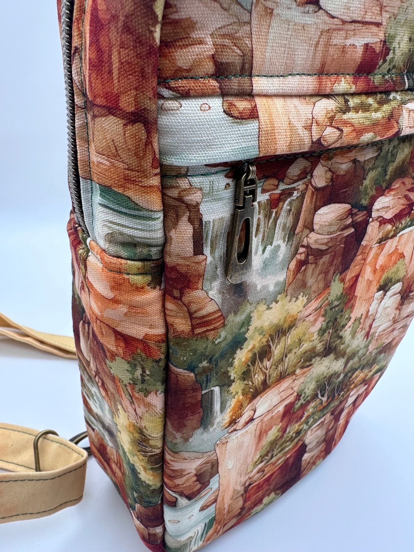 Nature Sling Bag by Sew Majestic, Southwest themed purse, sling backpack, Handmade with Custom Canvas Fabric, Gift for Nature Lover