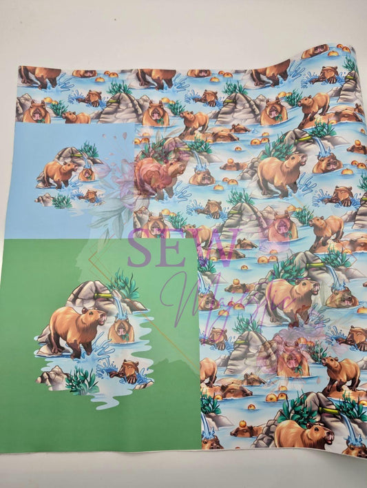 FLAW Capybara Vinyl Fabric Rapport, Animal print, For Sewing, For Bagmaking, Roll of Vinyl, Smooth Vinyl, Faux Leather, Sew Majestic
