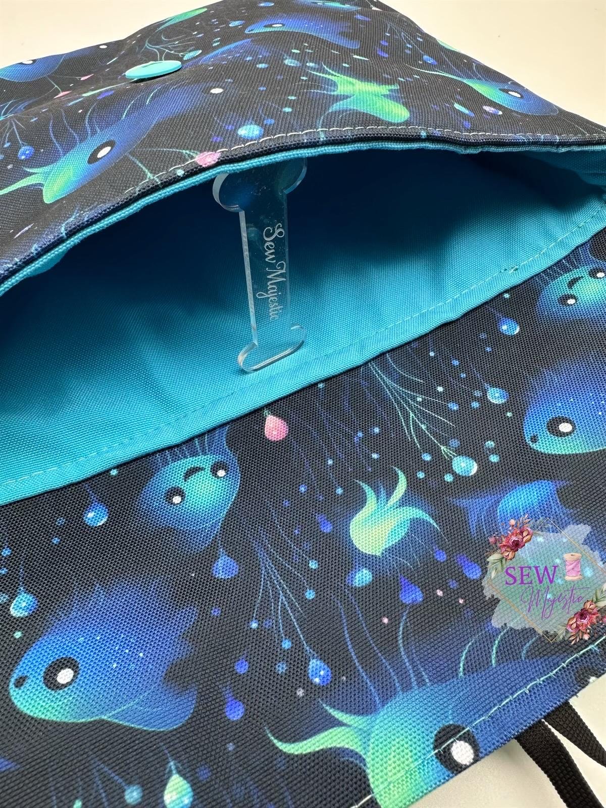 Large Book Sleeve, Ocean Themed Tablet Case, E-Reader compatible, by Sew Majestic, Handmade Book Cover, with button enclosure, Book Bestie