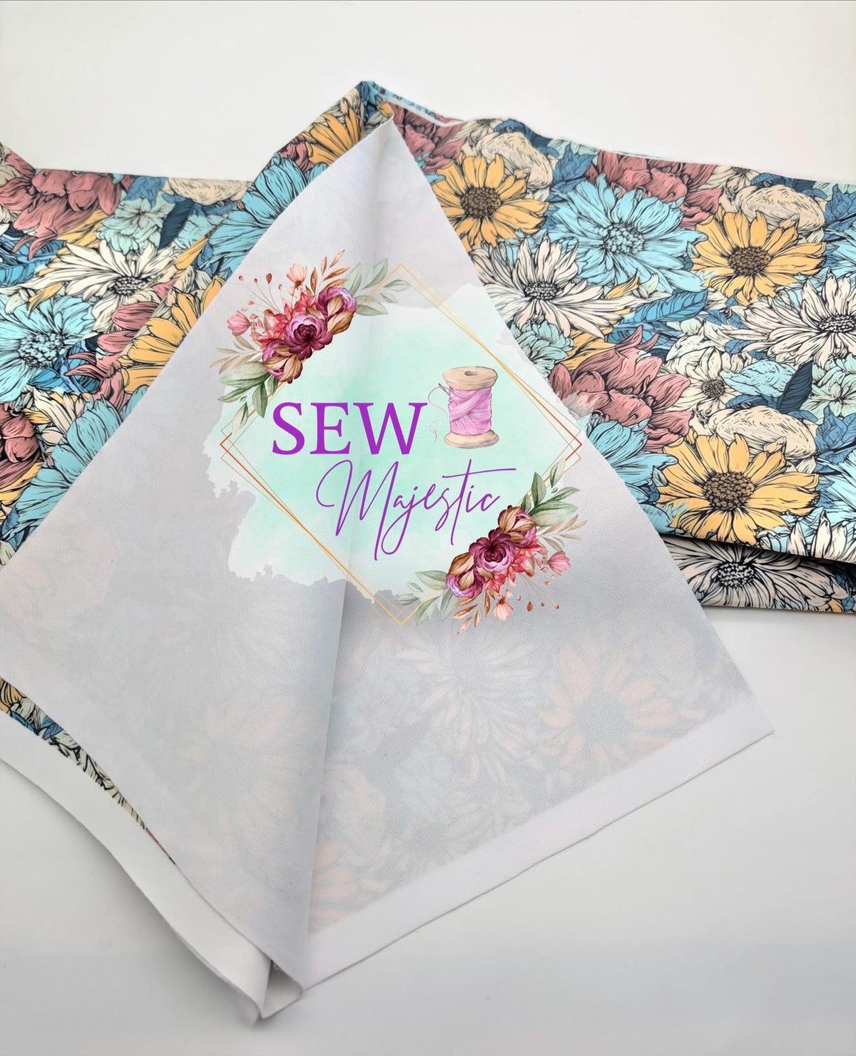 Sunflower Majestic Nylon Fabric, By the Yard, Floral Fabric, For Bagmaking, Teal Fabric, Waterproof, Sewing, Sew Majestic
