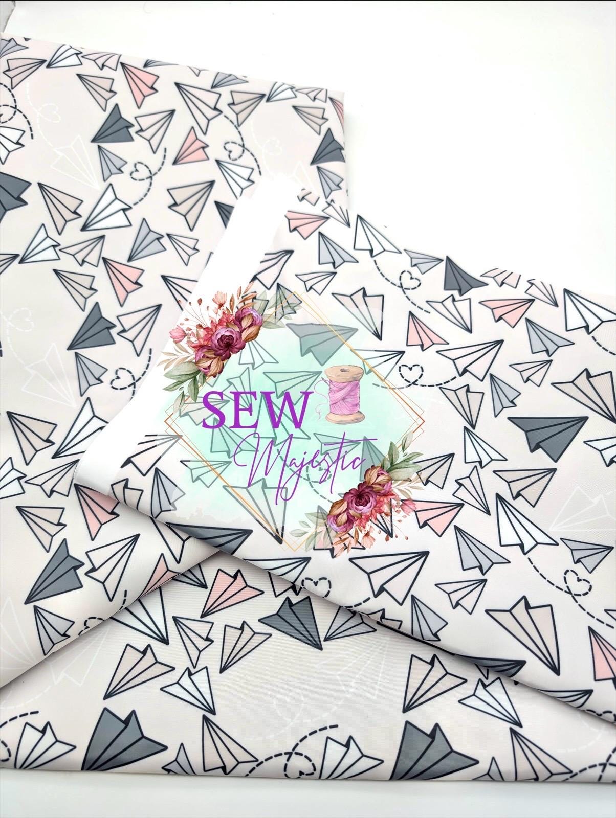 Paper Airplanes Water Majestic Nylon Fabric, By the Yard, For Bagmaking, Bonded Nylon, for Bagmaking, Sewing Notion, Sew Majestic