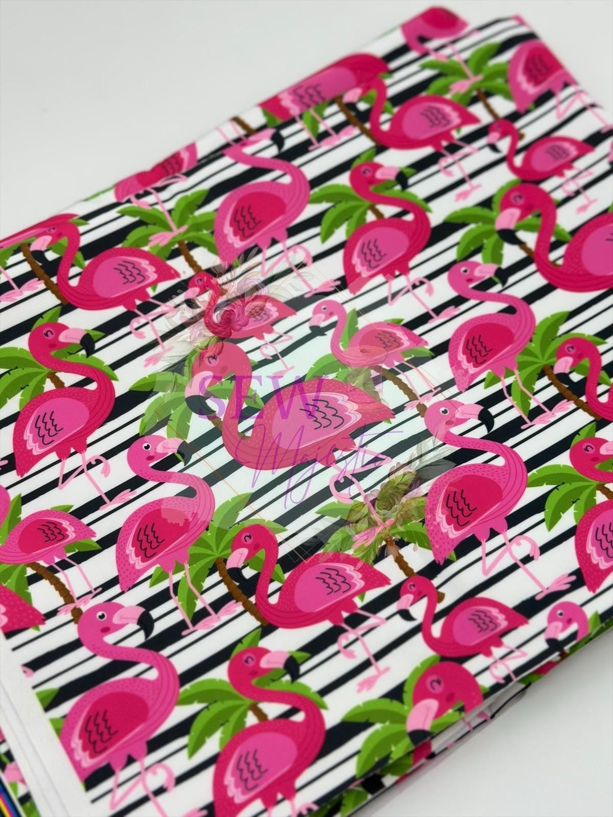 Flamingo Striped Majestic Nylon Fabric, Waterproof, By the Yard, For Bagmaking, Bonded Nylon, Sewing Notion, Sew Majestic