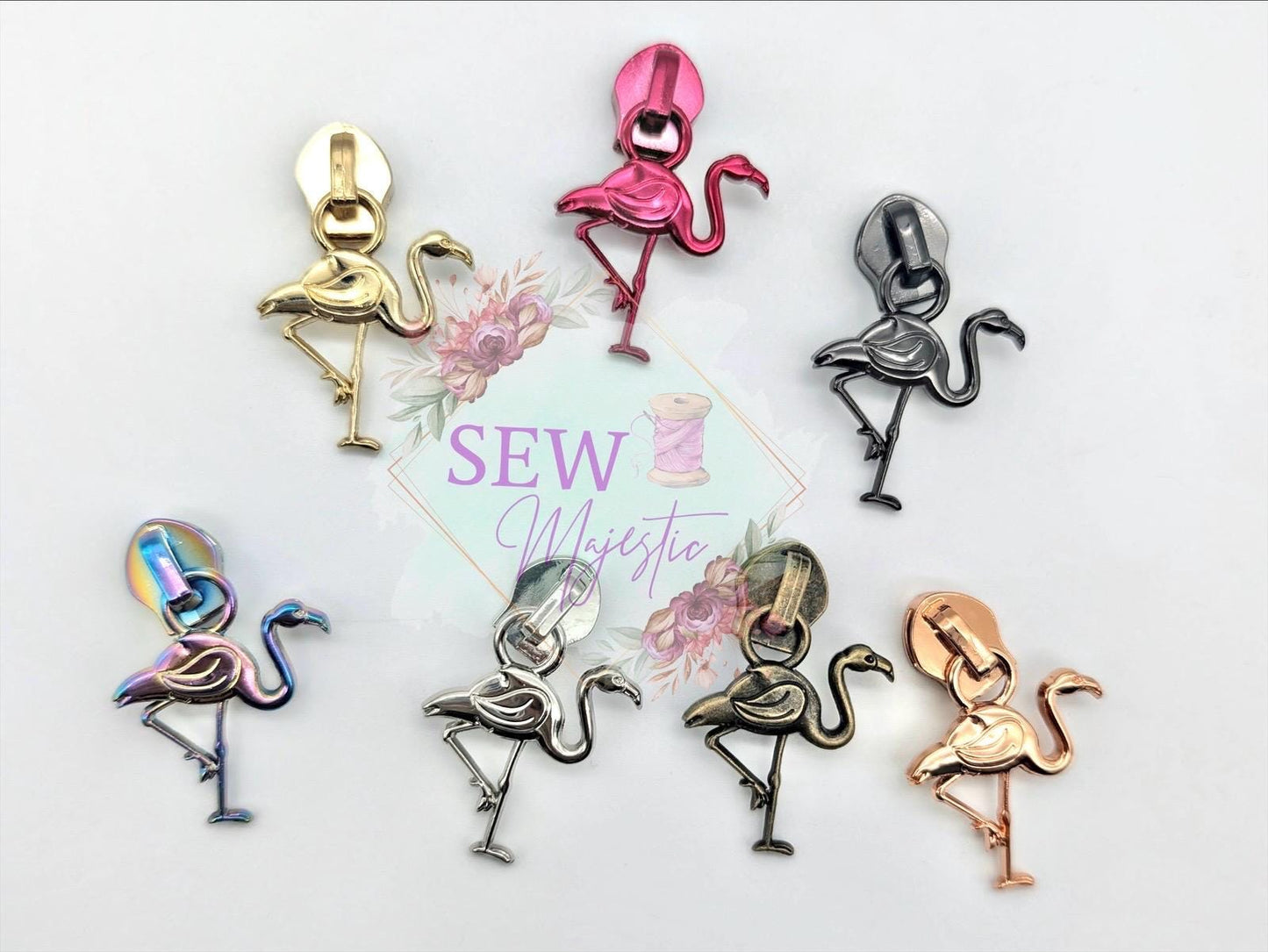 Flamingo Size #5 Nylon Zipper Pull Exclusive to Sew Majestic, Flamingo Zipper Pull, Size 5 Zipper Pull, Nylon Zipper, Custom Zipper Pulls