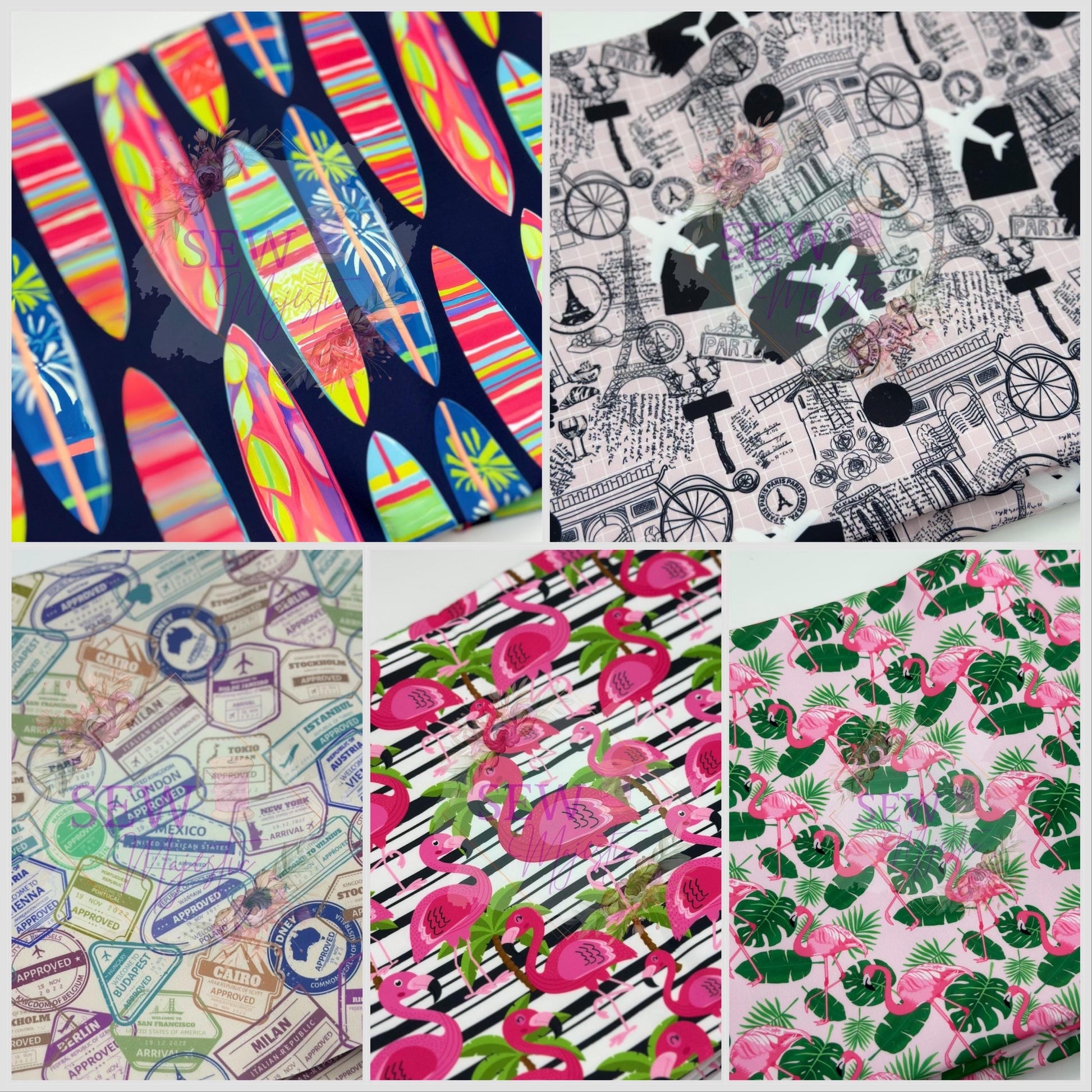 Flamingo Striped Majestic Nylon Fabric, Waterproof, By the Yard, For Bagmaking, Bonded Nylon, Sewing Notion, Sew Majestic