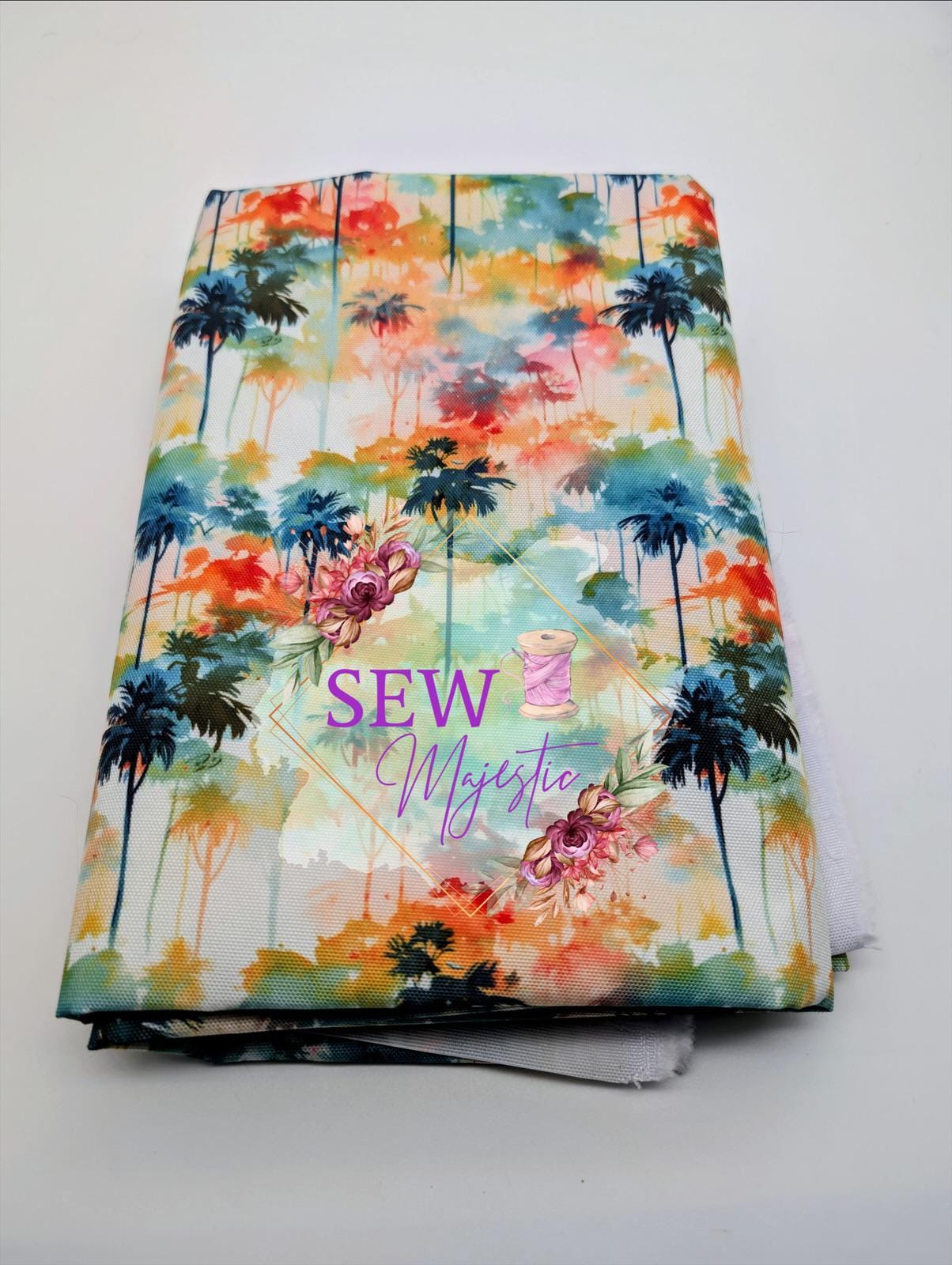 Palm Tree Water Resistant Canvas, By the Yard, Tropical Print, for Bagmaking, Sewing Notion, WPC, WRC, Watercolor, Colorful, Sew Majestic