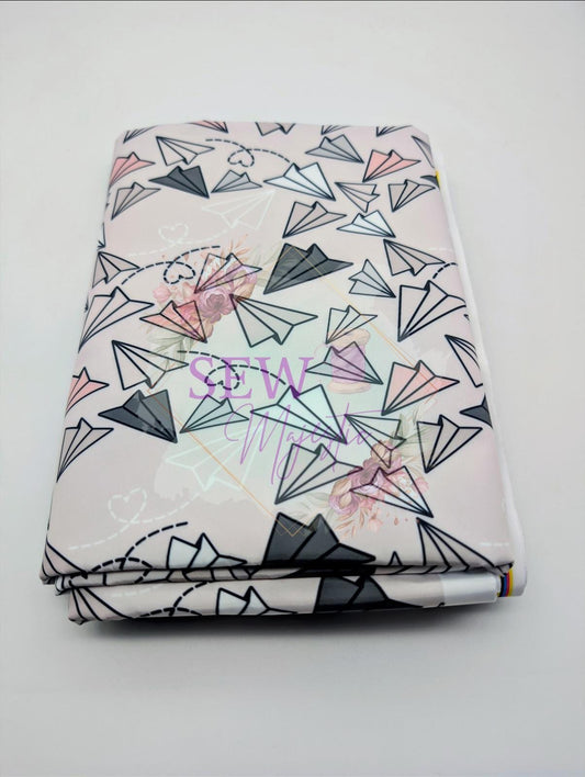 Paper Airplanes Water Majestic Nylon Fabric, By the Yard, For Bagmaking, Bonded Nylon, for Bagmaking, Sewing Notion, Sew Majestic
