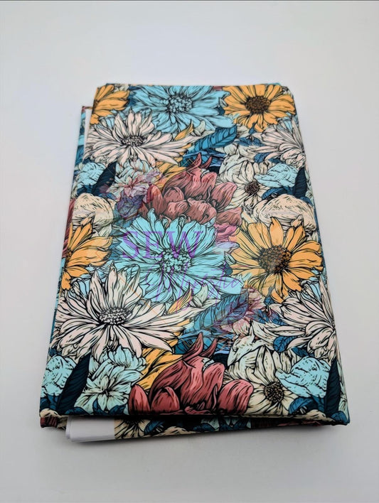 Sunflower Majestic Nylon Fabric, By the Yard, Floral Fabric, For Bagmaking, Teal Fabric, Waterproof, Sewing, Sew Majestic