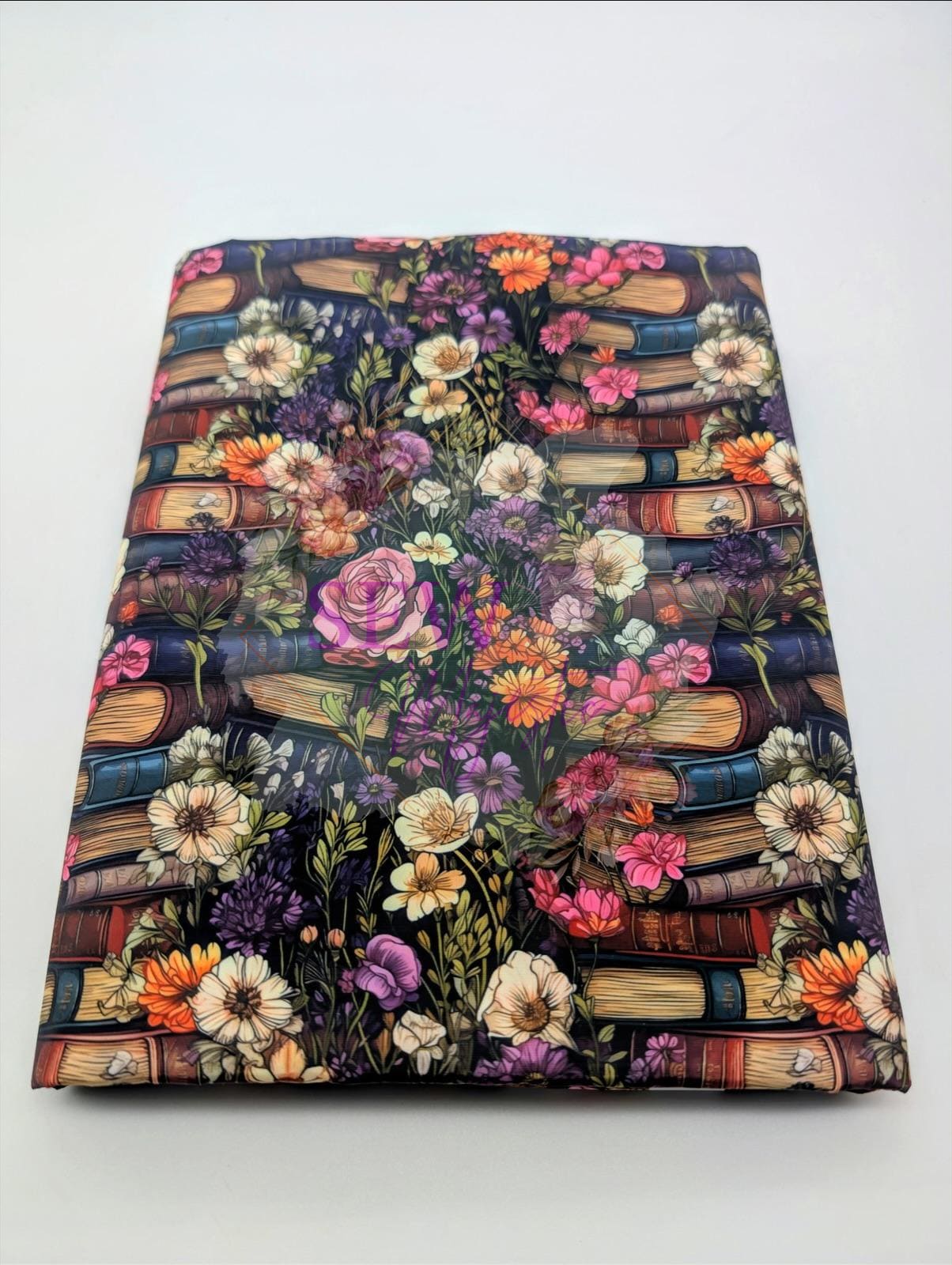 Purple Floral Books Majestic Nylon Fabric, Waterproof, By the Yard, For Bagmaking, Bonded Nylon, Sewing Notion, Sew Majestic