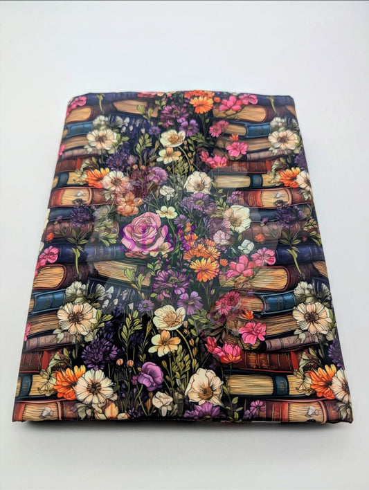 Purple Floral Books Majestic Nylon Fabric, Waterproof, By the Yard, For Bagmaking, Bonded Nylon, Sewing Notion, Sew Majestic