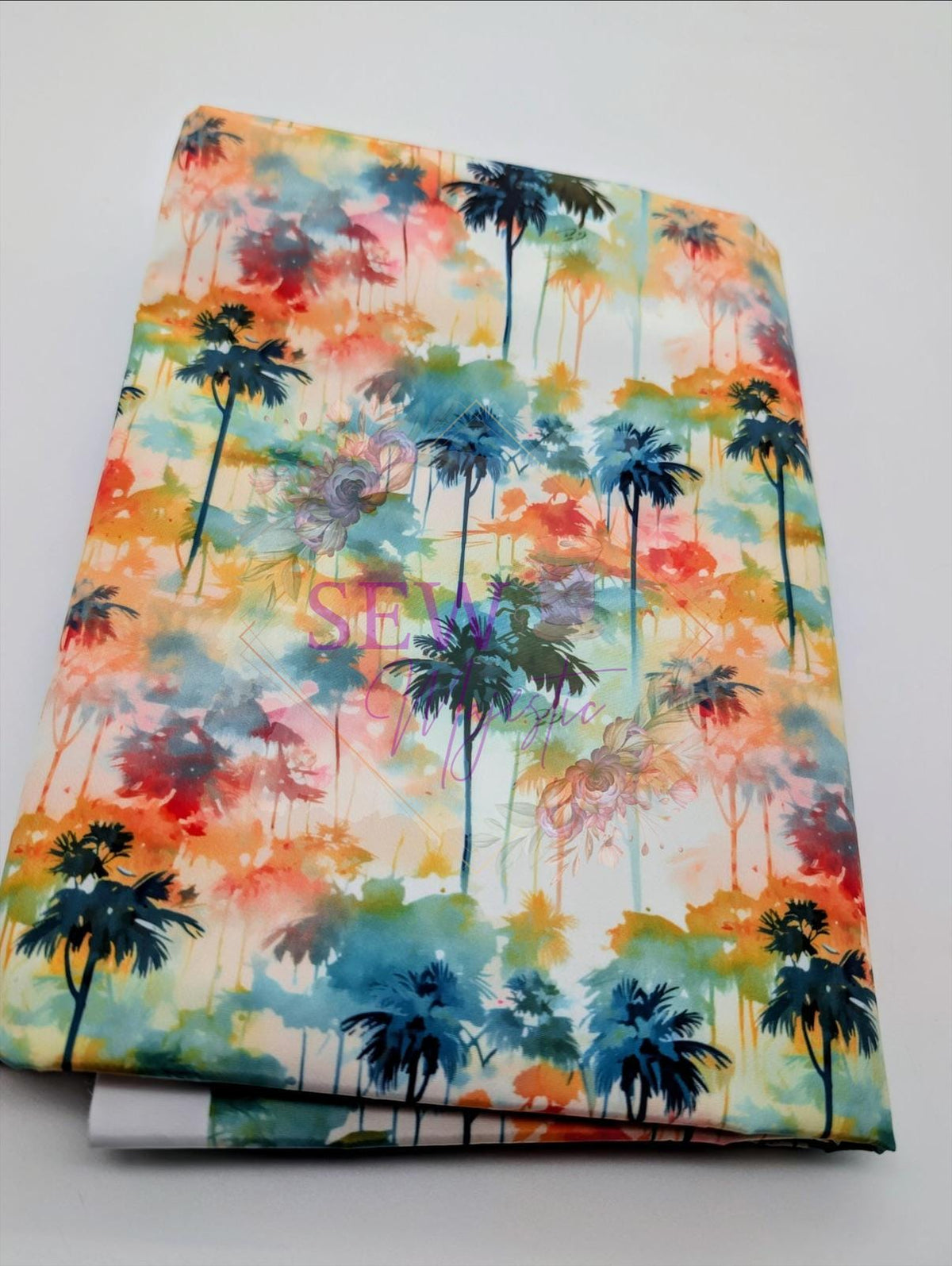 Watercolor Palm Tree Majestic Nylon Fabric, Waterproof, By the Yard, For Bagmaking, Bonded Nylon, Sewing Notion, Sew Majestic