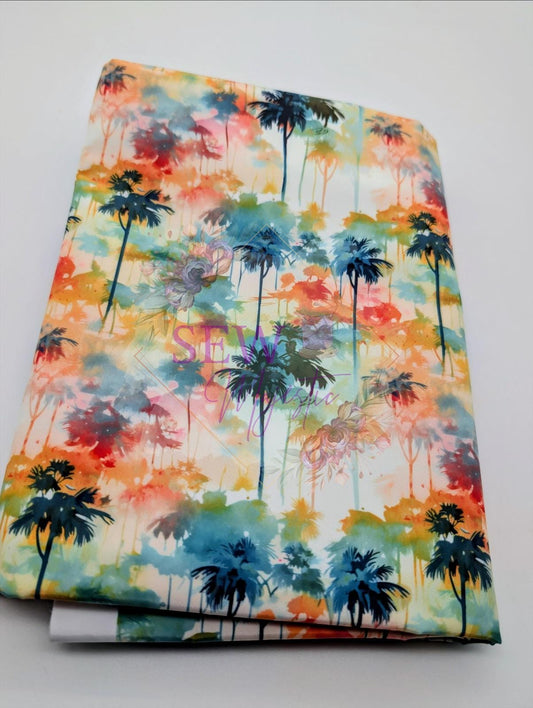 Watercolor Palm Tree Majestic Nylon Fabric, Waterproof, By the Yard, For Bagmaking, Bonded Nylon, Sewing Notion, Sew Majestic