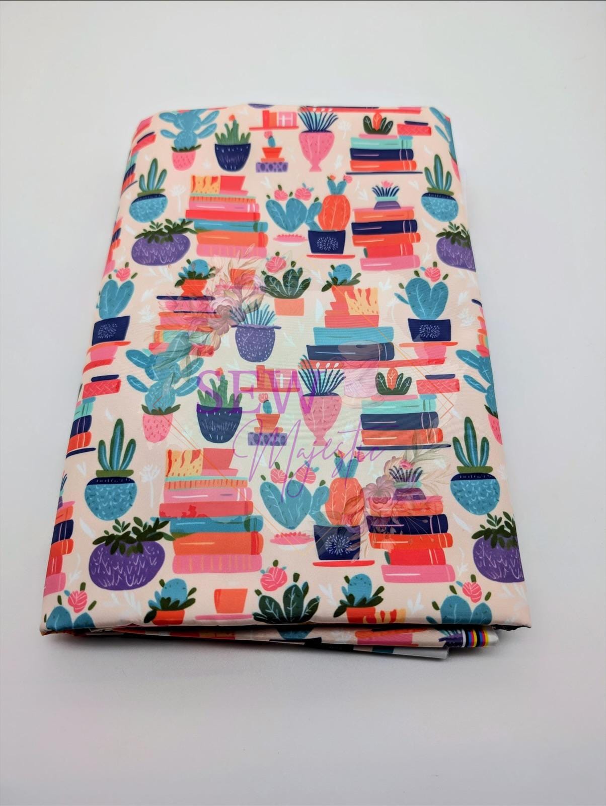 Succulents with Books Majestic Nylon Fabric, By the Yard, Floral Fabric, For Bagmaking, Book Themed, Waterproof, Sewing, Sew Majestic