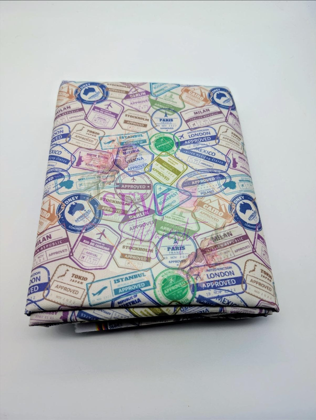 Travel Themed Water Resistant Canvas, By the Yard, Travel Print, for Bagmaking, Sewing Notion, Canvas Fabric, Passport Stamps, Sew Majestic