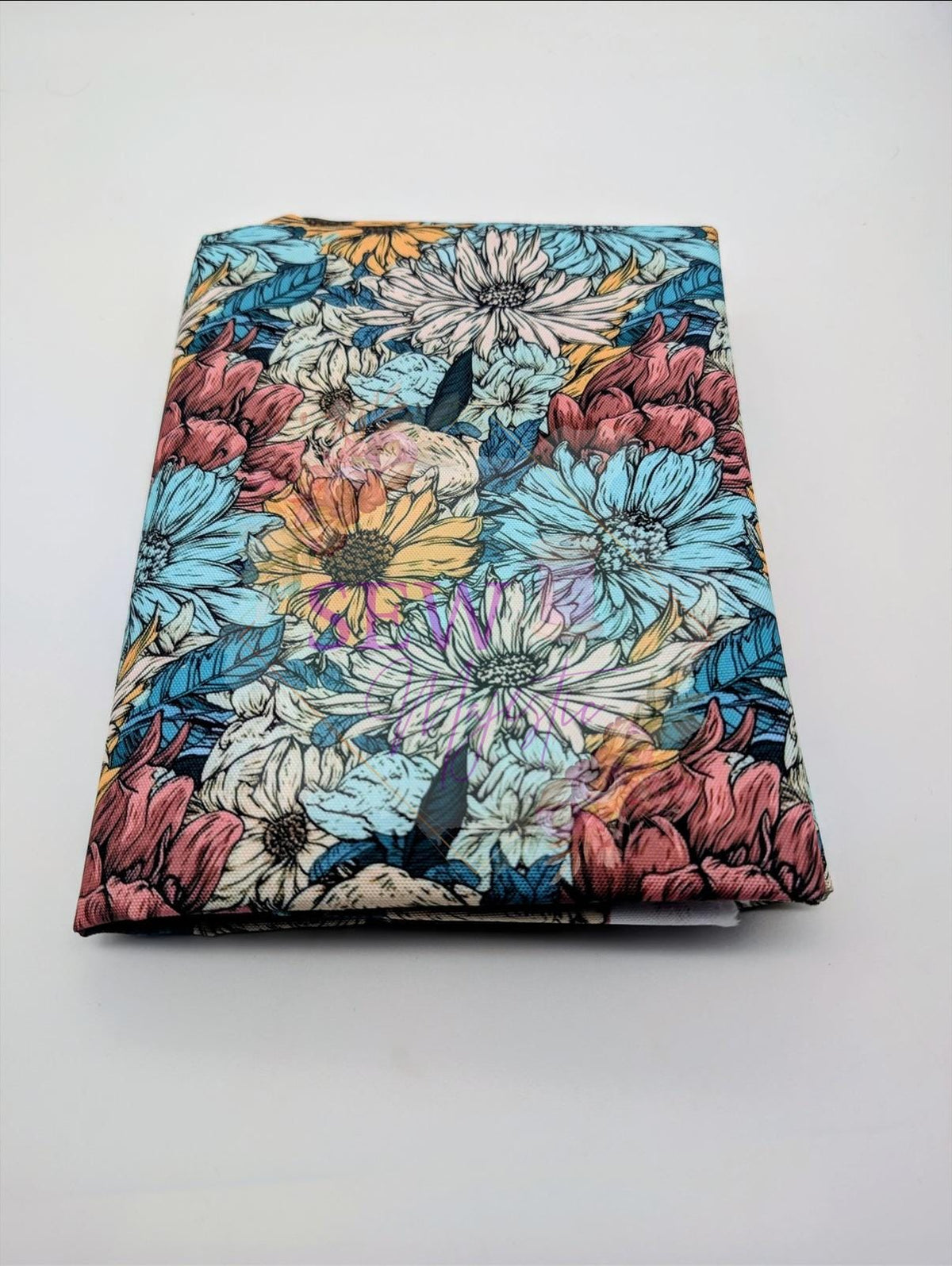 Sunflower Water Resistant Canvas, By the Yard, Floral Fabric, For Bagmaking, Teal Fabric, Vibrant WPC, Sewing, Sew Majestic