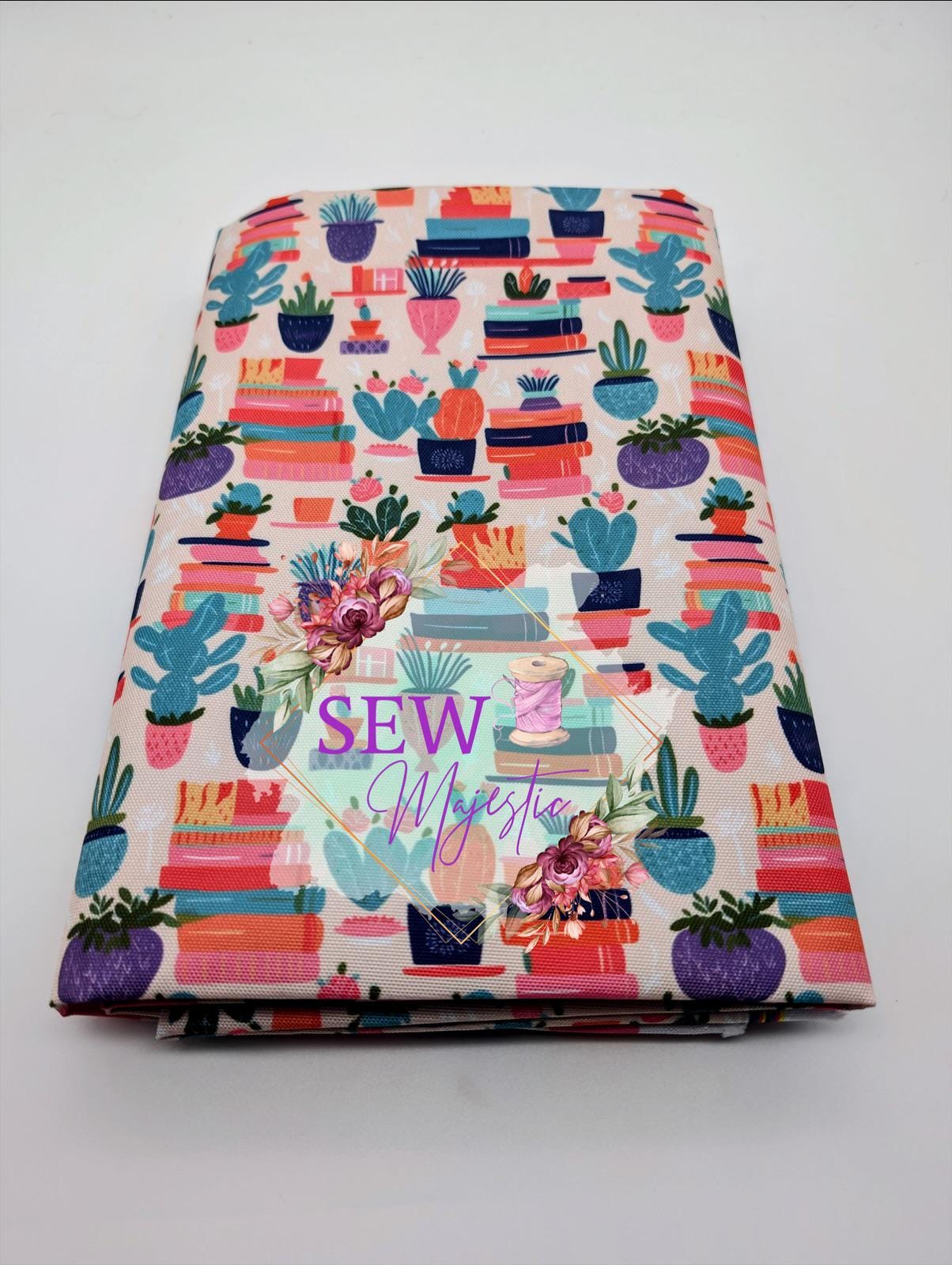 Succulent Water Resistant Canvas, By the Yard, Floral Fabric, For Bagmaking, Floral, Plants, Books, Sewing, Sew Majestic