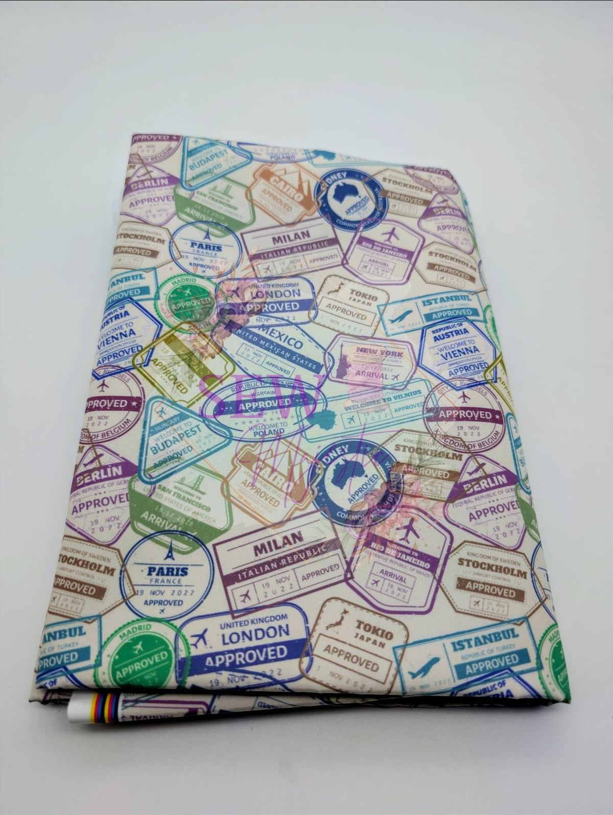Travel Themed Majestic Nylon Fabric, By the Yard, Travel Print, for Bagmaking, Sewing Notion, Bonded Nylon, Passport Stamps, Sew Majestic